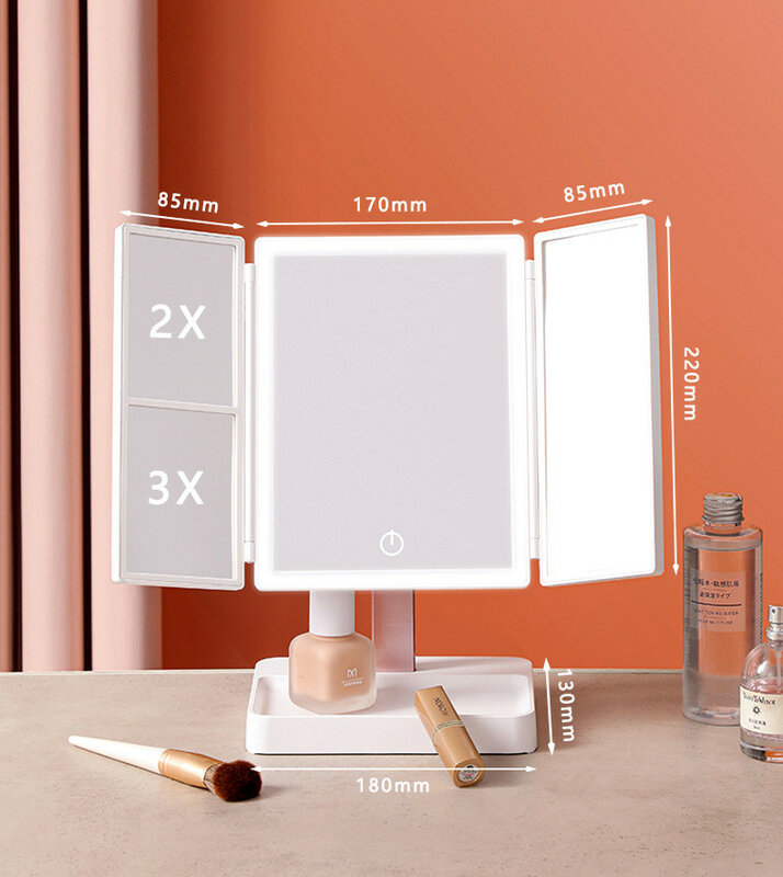 Espejo de maquillaje con luz LED portátil, luces de tocador compactas, espejos de bolsillo, lámpara plegable de mano para cosméticos, regalo
