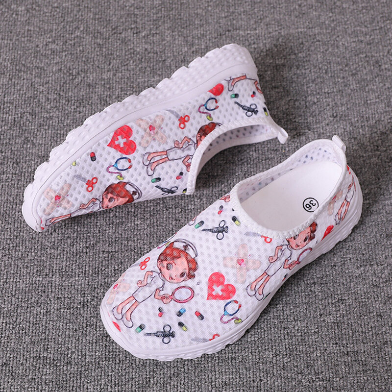 Rimocy Nurse Shoes Women Print Breathable Sneakers Woman Slip-on Light Non-slip Flats Ladies Soft Bottom Casual Sports Shoes