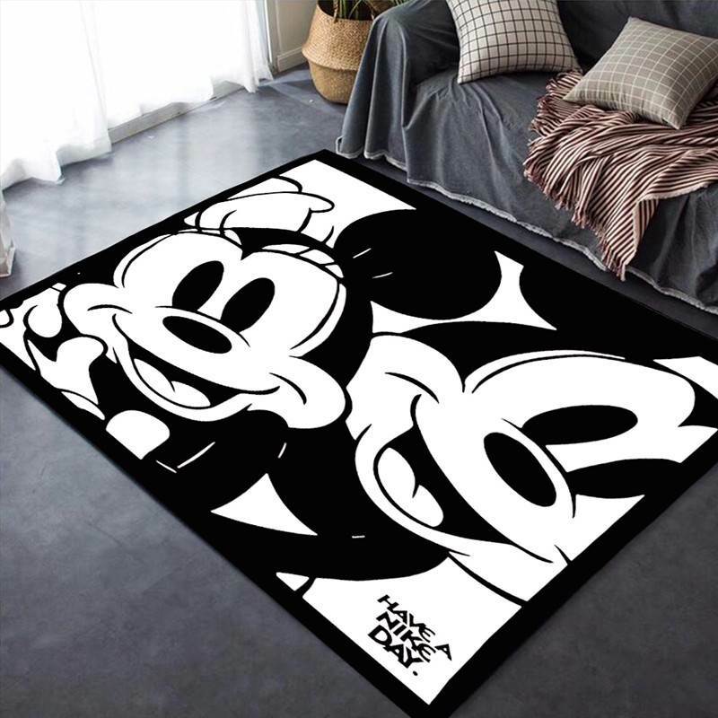 Disney-alfombra lavable de Mickey y Minnie Mouse para niños y niñas, tapete para sala de estar con estampado geométrico moderno