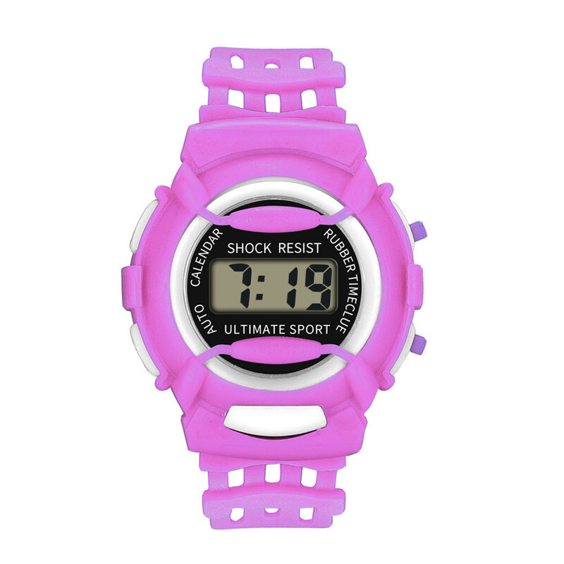นาฬิกาอิเล็กทรอนิกส์สำหรับเด็กนาฬิกาดิจิตอลกีฬา LED หน้าปัดทรงกลมสายซิลิโคนนาฬิกาข้อมือของขวัญเด็กหญิงเด็กชาย