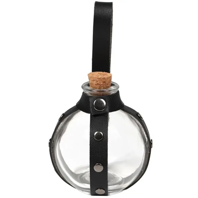 Fiaschetta rotonda in ecopelle bottiglia di pozione fondine rotonde borse da cintura bottiglia di vetro pozione magica costumi medievali di moda magica scura
