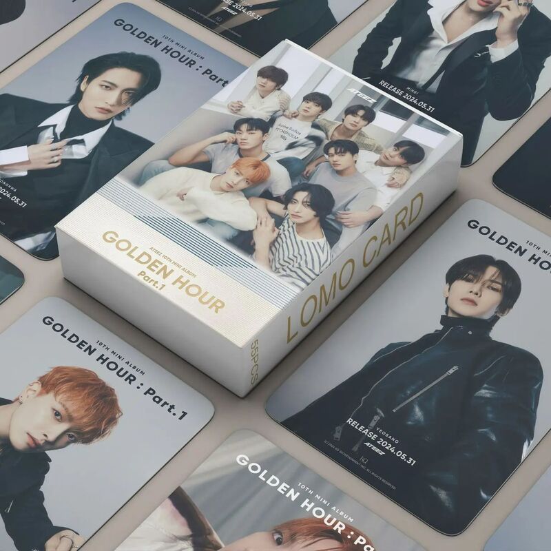Kartu foto Kpop ATEEZ Lomo, Set 55 buah kartu foto Kpop ATEEZ, Album baru GOLDEN HOUR: Part.1, hadiah koleksi penggemar kualitas tinggi