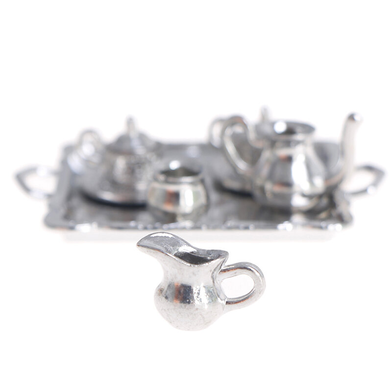 1/12 miniaturowa srebrna metalowa taca na herbata kawa dla lalek zestaw stołowy akcesoria do domu dla lalek