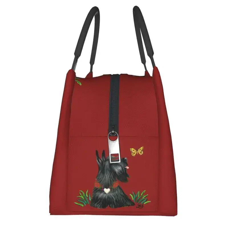 Scottish Terrier Watching A Butterfly Insulated Lunch Bags for Women Scottie Dog Portable Cooler Thermal Food Lunch Box