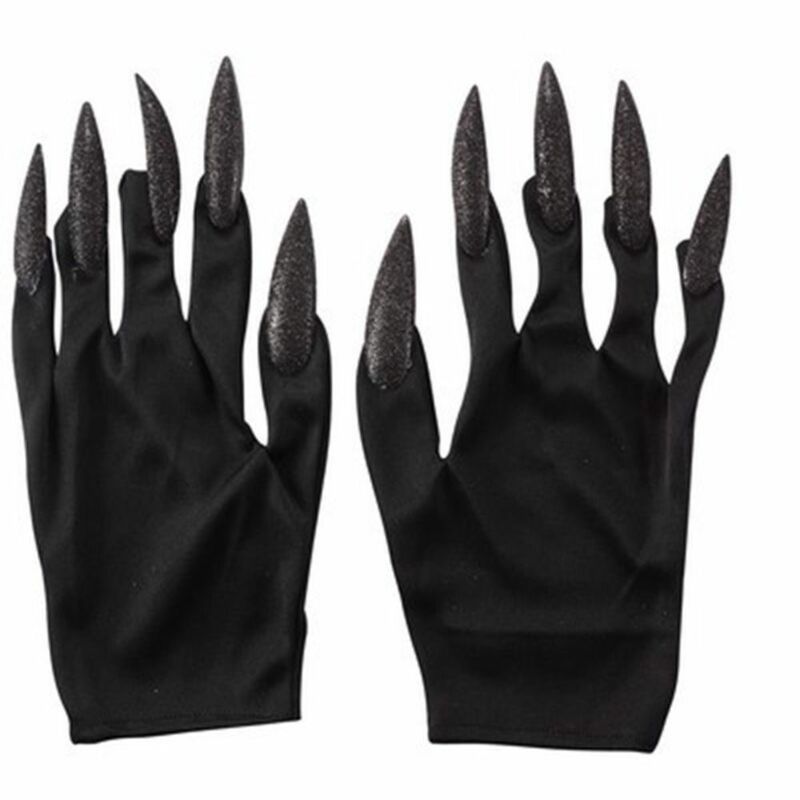 1Pair Halloween Props Ghost Claw Gloves Women Long Nails Cosplay Theme Party Witch Gloves