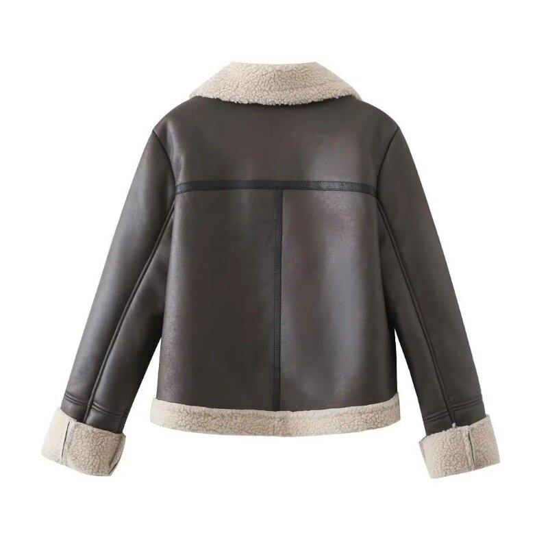 ZXRYXGS-PU casaco de inverno para mulheres, jaqueta com zíper curto, roupas de tendência, comércio exterior, alta qualidade, 2023