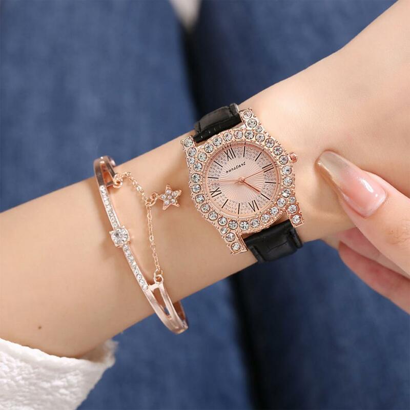 Damski zegarek elegancki elegancki damski zegarek kwarcowy z tarczą w stylu Rhinestone regulowaną pasek ze sztucznej skóry wysoką dla biznesu