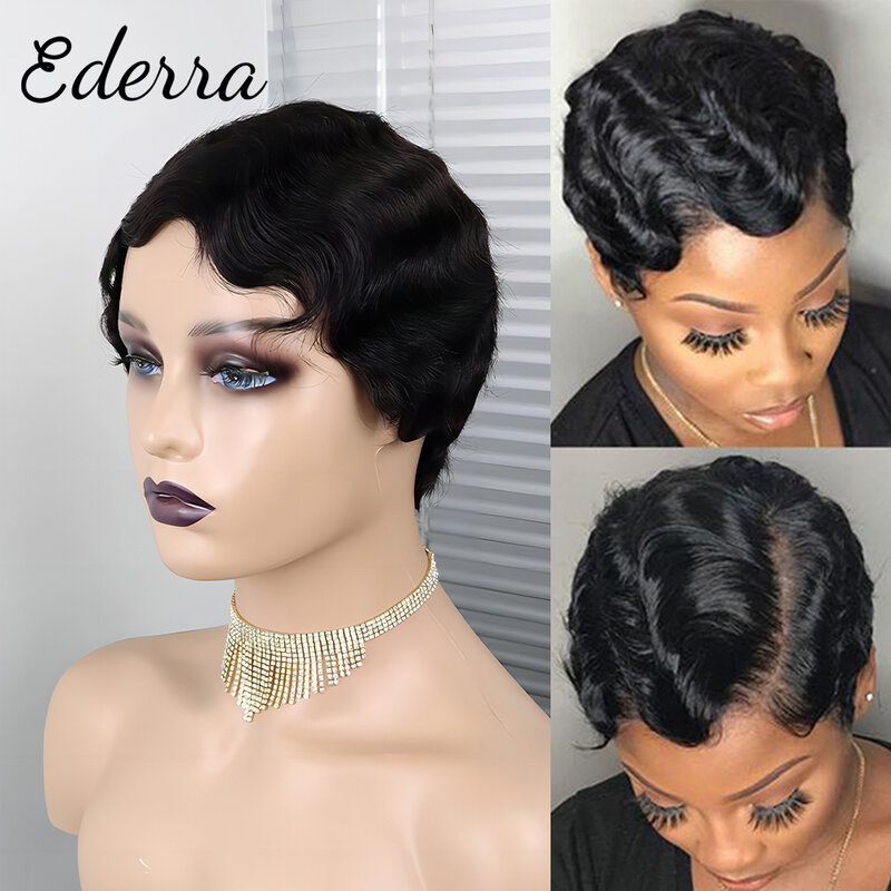 Peruca de cabelo humano brasileiro para mulheres negras, peruca de dedo curto, loira marrom, peruca de onda oceânica, perucas de corte Pixie