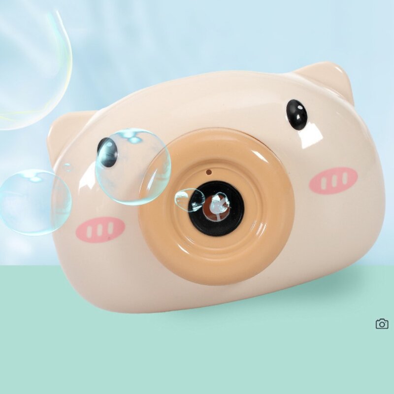 Máquina de burbujas automática con forma de cámara de dibujos animados para niños, juguete para hacer burbujas de jabón, soplador de burbujas de dibujos animados de cerdo duradero, juguete para exteriores