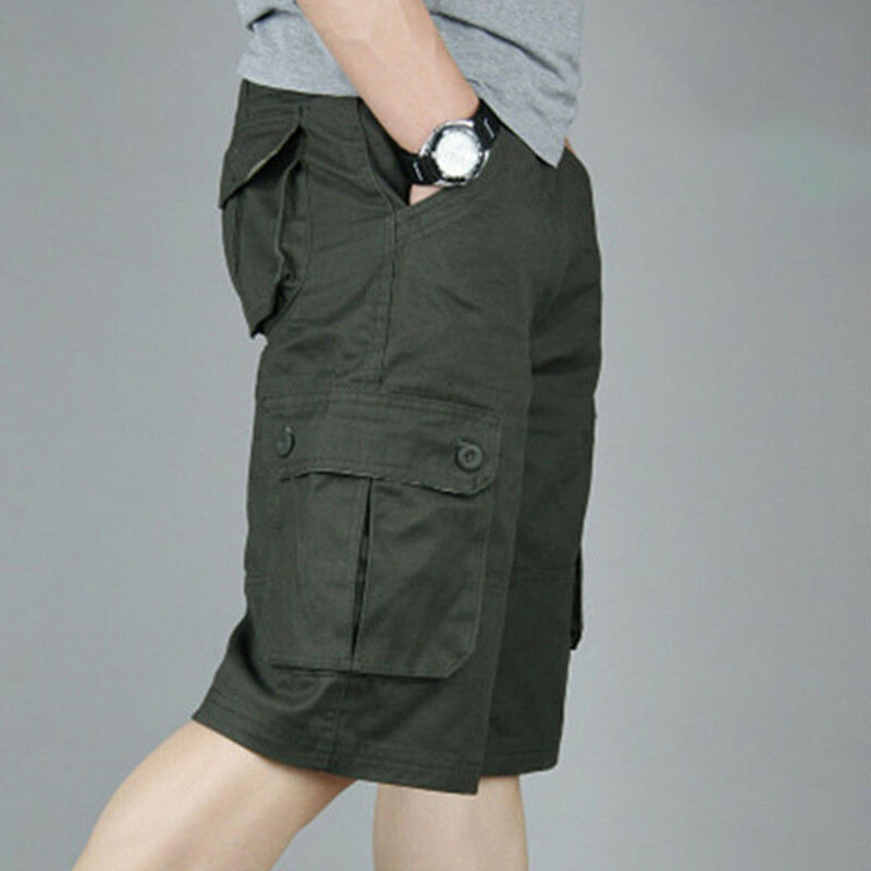 Pantalones cortos informales para hombre, Shorts holgados con múltiples bolsillos, Color sólido, Cargo, pierna ancha, estilo Harem, recortados
