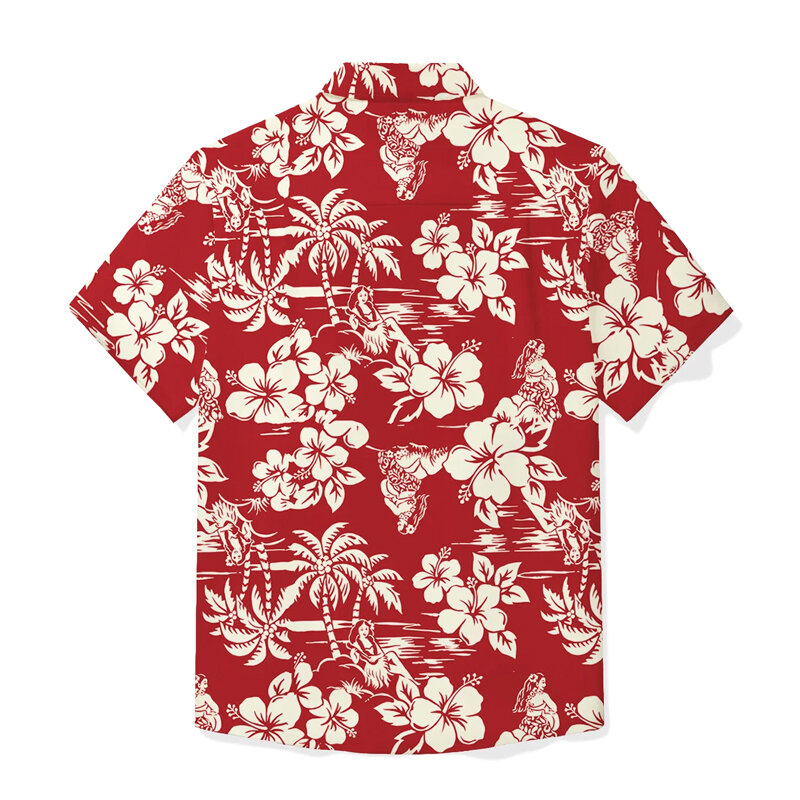 남녀공용 2024 3D 하와이안 셔츠, 남녀공용 해변 티셔츠, 스트리트웨어 반팔 셔츠, 오버사이즈 셔츠, 여름