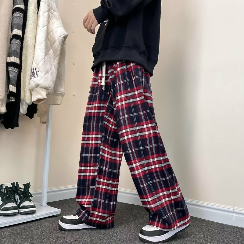 2024 wiosenne nowe workowate spodnie spodnie taktyczne męskie spodnie dresowe spodnie joggery koreańskie popularne ubrania Y2k spodnie w kratę męskie spodnie