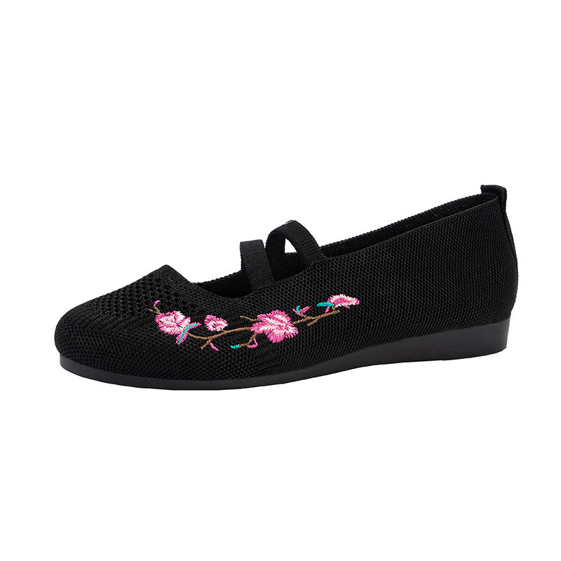 Large women's flat bottomed casual round toe ethnic style embroidered retro style comfortable sports flat shoes