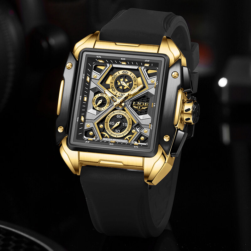 LIGE jam tangan kuarsa untuk pria, arloji Dial besar merek mewah terbaik, jam tangan olahraga tahan air dengan Chronograph tanggalan otomatis