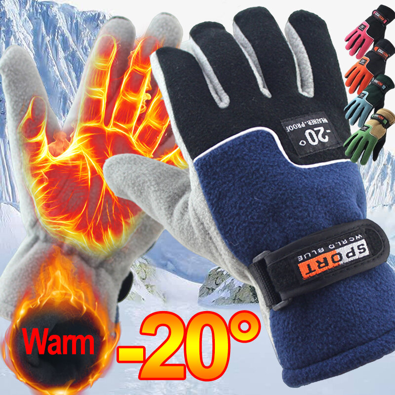 Men Fleece Thermal Motorcycle Gloves Winter Gloves Windproof Warm Mittens Women Outdoor Running Sports Hiking Skiing Gloves