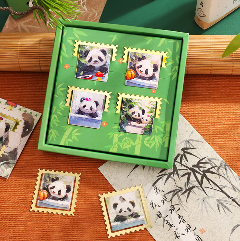Schattige Panda Bladwijzer Creatieve Stempel Metalen Holle Bladwijzer Briefpapier Chinese Stijl Souvenir Geschenkdoos Reizen Souvenir Cadeau 2024