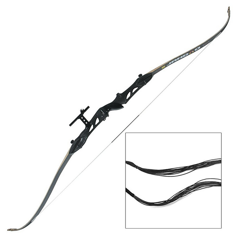 Tali busur 12 untai busur panah 57 inci, untuk berburu busur panjang terbalik (hitam)