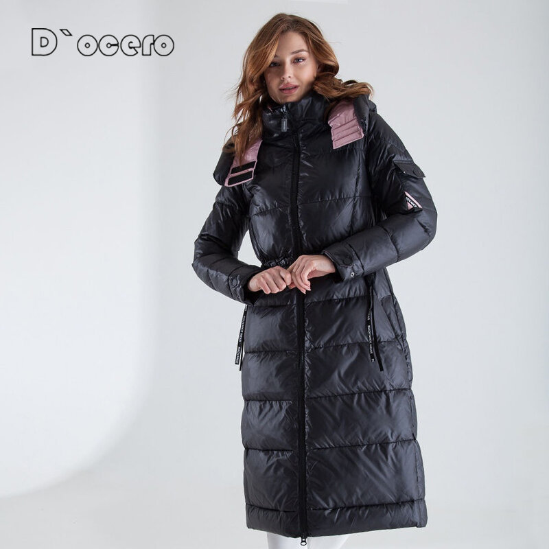D'ocero 2022ใหม่แฟชั่นฤดูหนาวเสื้อแจ็คเก็ตผู้หญิง X-Long Warm Parkas เบาะ Quilted เสื้อโค้ทหญิงเสื้อกันหนาว Hooded Overwear
