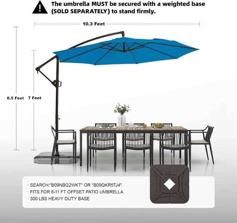 위키위키 오프셋 야외 파티오 우산, 캔틸레버 걸이식 우산, 무한 틸트, 페이드 방지 방수, 10 피트