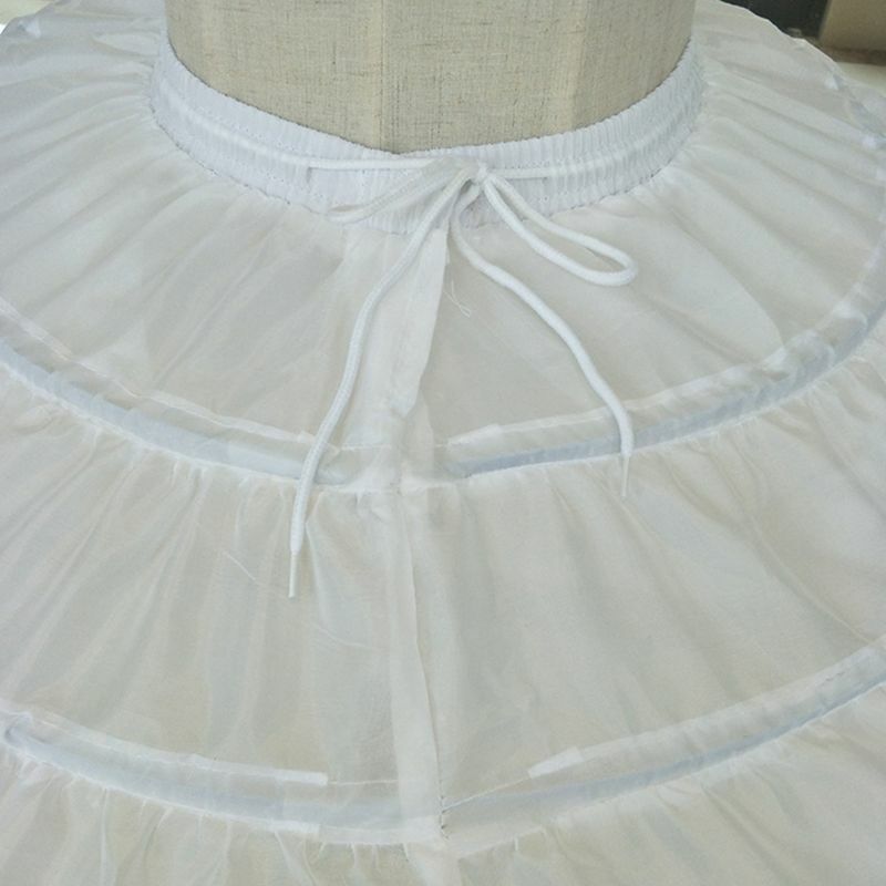 Crianças meninas 3 aros de aço branco petticoat vestido de casamento vestido underskirt elástico cintura cordão a-line saia borda