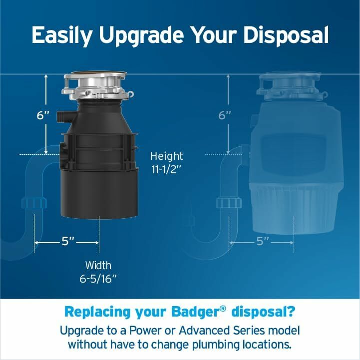 InSinkErator Badger 5 W/C Garbage Disposal with Power Cord, Standard Series 1/2 HP Continuous Feed Food Waste Disposer, No Size