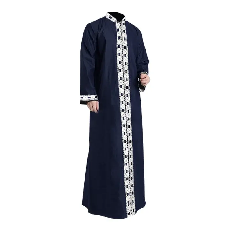 ثوب جبة دانتيل مرقع طويل الأكمام للرجال ، قفطان عربي ، أردية إسلامية ، رقبة على شكل حرف V ، موضة الشرق الأوسط
