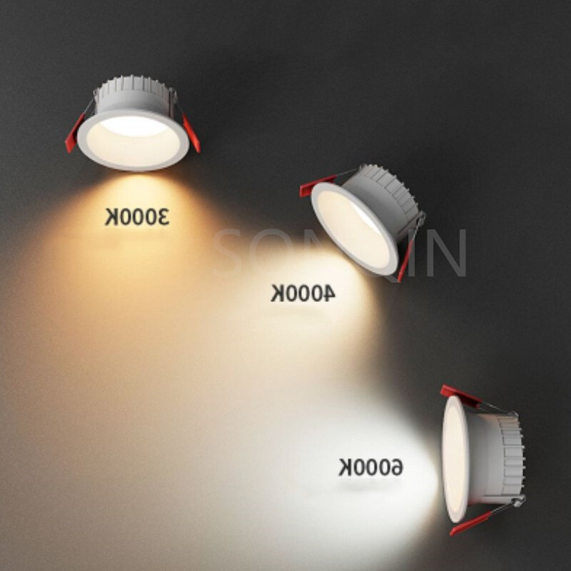 움푹 들어간 눈부심 방지 COB LED 다운라이트, AC85-265V 천장 램프, 스포트라이트, 홈 거실 침실 조명, 9W, 12W, 15W