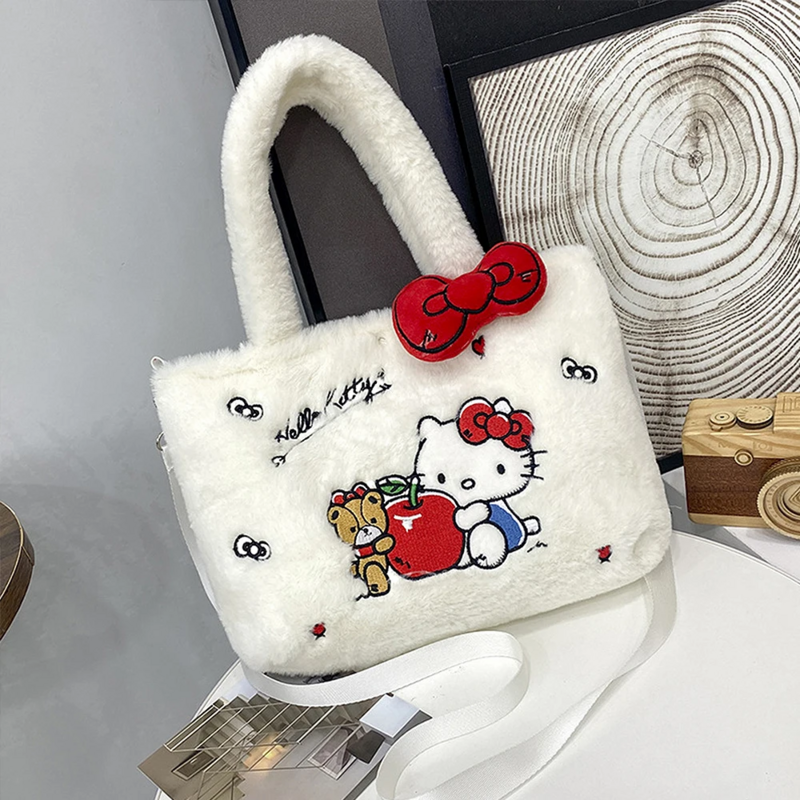 Sanrio-Bolso de felpa de Hello Kitty para mujer, bolsa Kawaii Kuromi My Melody, bolso de mano de Anime de dibujos animados, Cinnamoroll, bolsas de almacenamiento, regalos para niñas