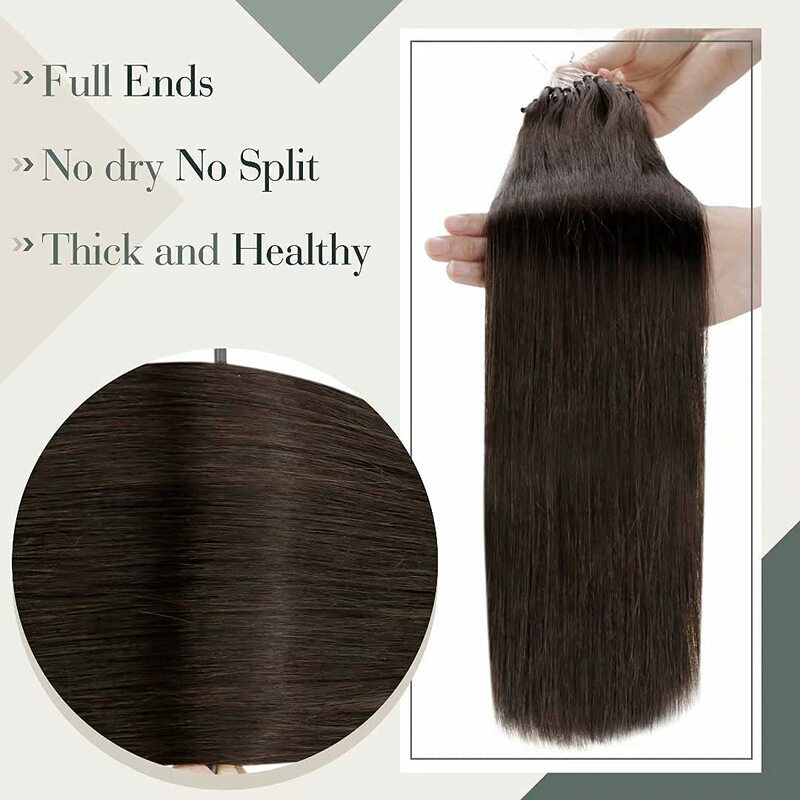 Micro Loop Hair Extensions 16-26 Inch 100% Remy Human Hair Extensions Straight Micro Ring Dark Brown #2 Color For Women 50 100g