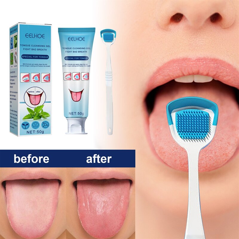 Tongue Cleaning Kit Tongue Cleaning Gel With Brush Tongue Cleaner Brush Silicone Scraper Toothbrush Fresh Breath