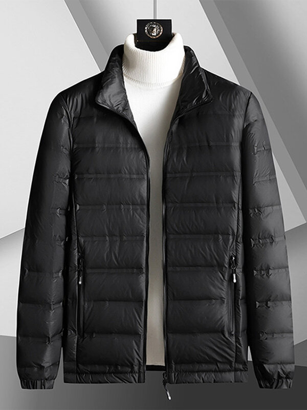 Jaket bulu angsa untuk pria, jaket musim dingin 2023 ukuran Plus 8XL dengan bantalan, mantel berdiri kasual kerah berdiri, jaket hangat musim dingin 80%