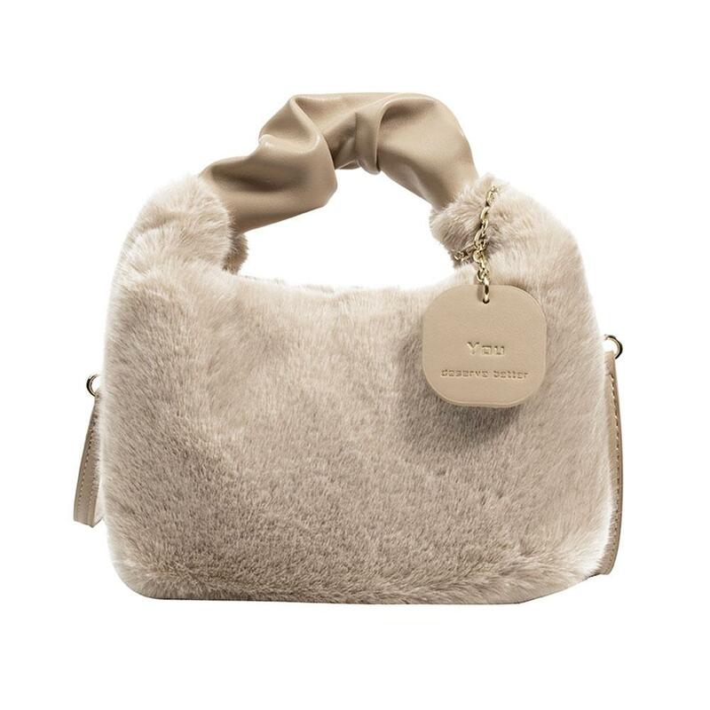 Fashion Winter Crossbody Bag Faux Fur Shoulder Bag Fluffy Tote Bag Hobo Bag Mini Plush Purse Furry Handbag For Women Girls F7Y1