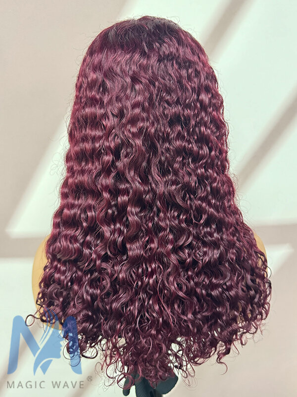 99J Burgund faluje ludzkimi włosami peruki dla czarnych kobiet 250% gęstości 13x4 koronki Frontal 20 Cal kręcone fale brazylijskie peruka z włosów typu Remy