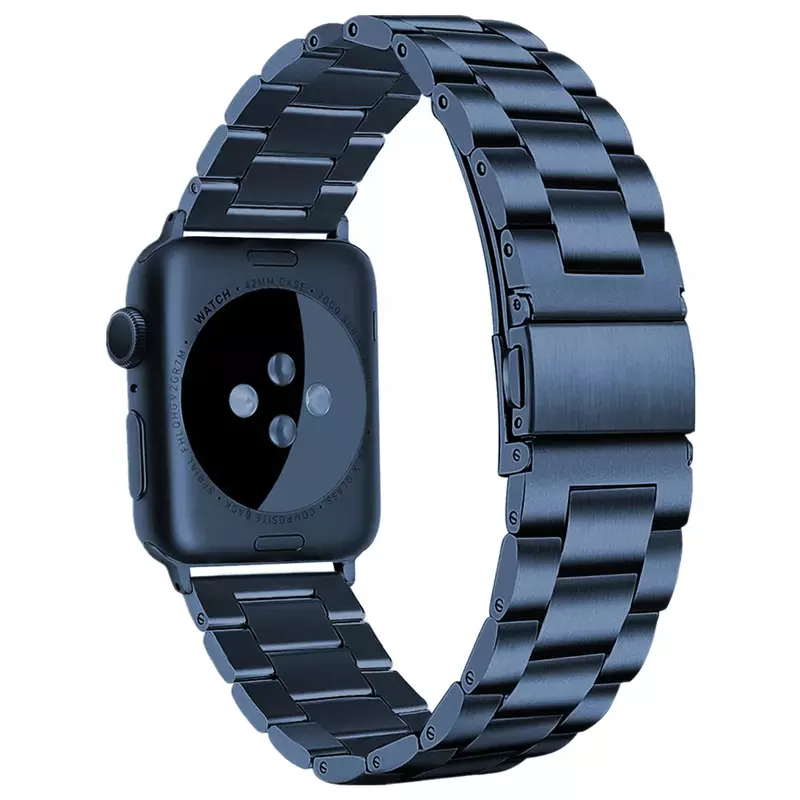 Браслет для Apple Watch SE Band 9 8 7 6 5 40 мм 44 мм 45 мм Ultra 2, деловой браслет из нержавеющей стали для iWatch 3 38 42 мм, синий