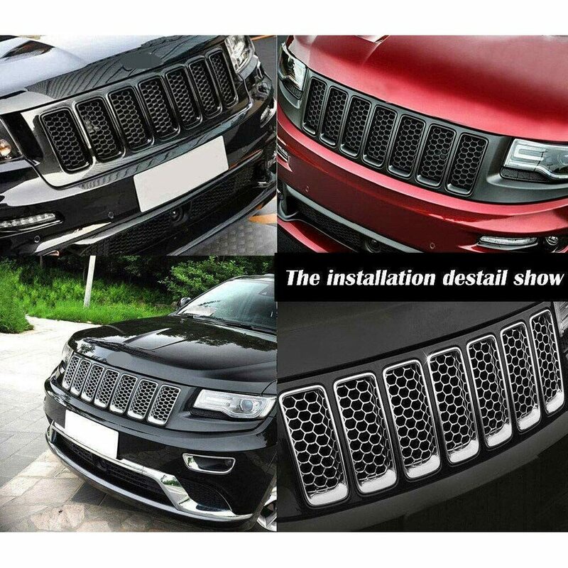Car Black Front Grille Inserts Trim Mesh Kit for Jeep Grand Cherokee 2014-2016