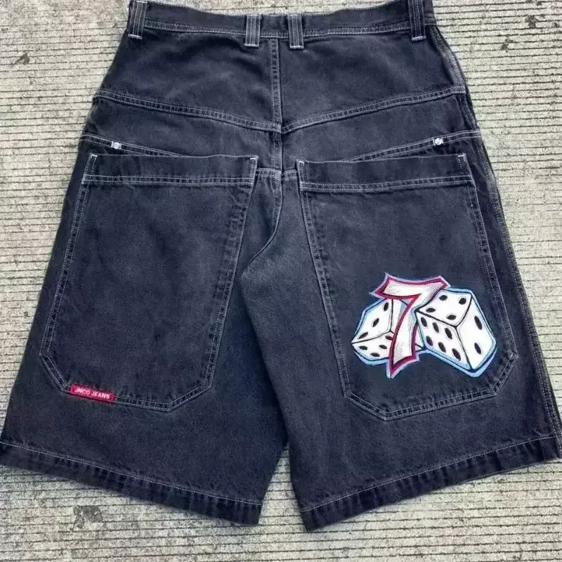 Pantalones cortos vaqueros holgados Harajuku Y2K JNCO para hombre y mujer, Shorts de Hip Hop Vintage con letras bordadas, ropa de calle gótica de baloncesto