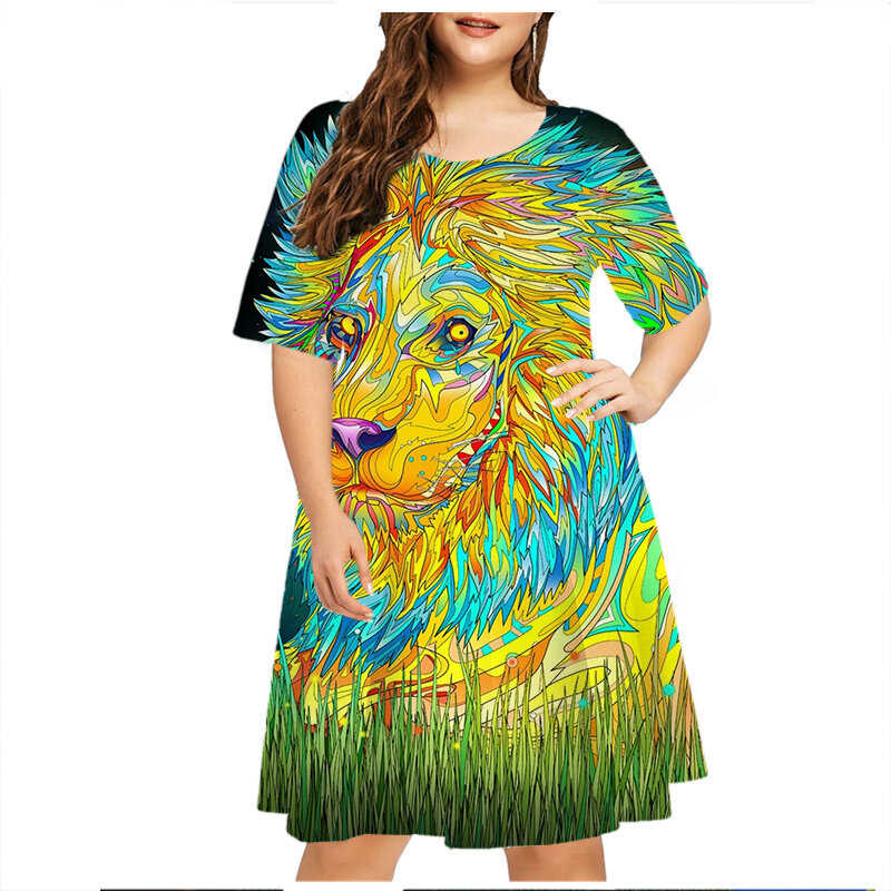 6xl Sommer plus Größe Kleider Frauen Blumen druck Kleid Mode Kurzarm lose Kleidung lässig O-Ausschnitt Party Mini kleid Sommerkleid