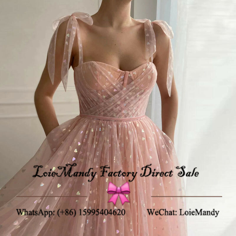Ankle Length Tulle Prom Dresses Fairy 2023 Sexy Spaghetti Traps Evening Party Gowns For Women Light Pink Vestidos de noche