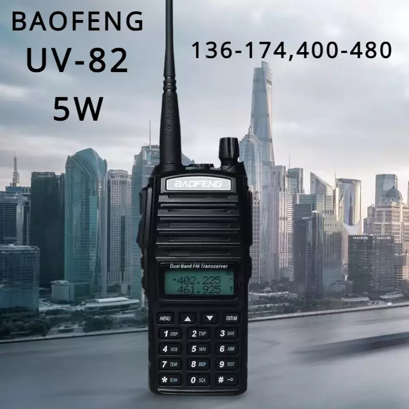 Baofeng Walkie Talkie UV-82 FM nirkabel profesional 5W, pemancar ganda, 136-147,400-480MHZ, cocok untuk berkemah, Hotel
