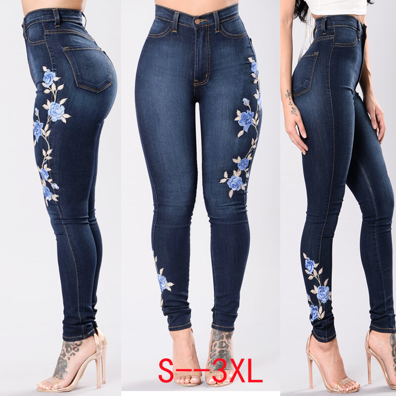 Вышитые джинсы с высокой талией 2023, джинсы, женские брюки, брюки-карандаш, модели штанов, брюки, женские новые джинсы