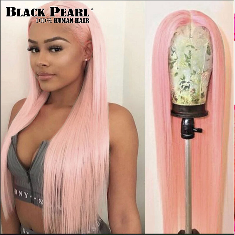 Pelucas brasileñas largas y rectas con cierre de encaje transparente HD para mujer, peluca frontal de encaje rosa, pelucas de cabello humano para mujer, 14-28 pulgadas, a la venta