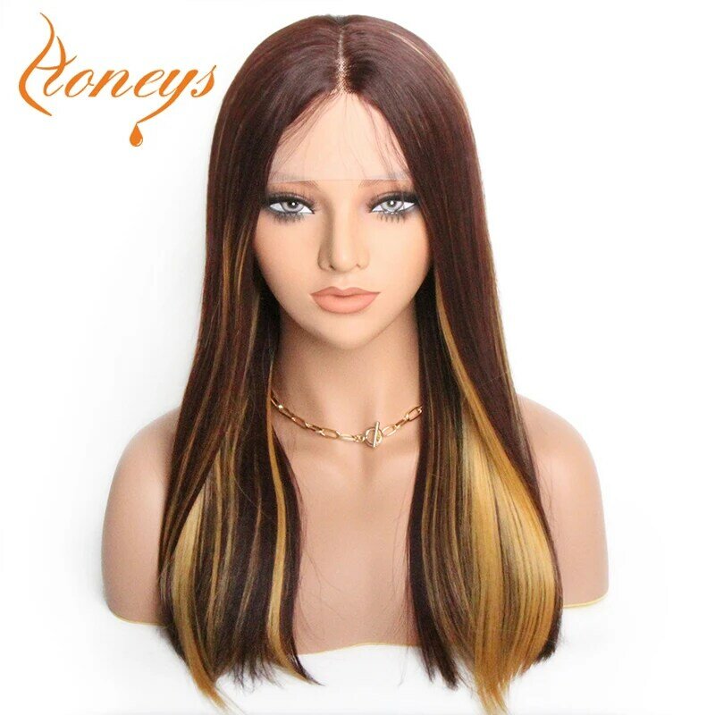 Wig Ombre lurus panjang Wig depan renda sintetis untuk wanita Wig Cosplay lurus tanpa lem renda depan 13x1 penggunaan harian