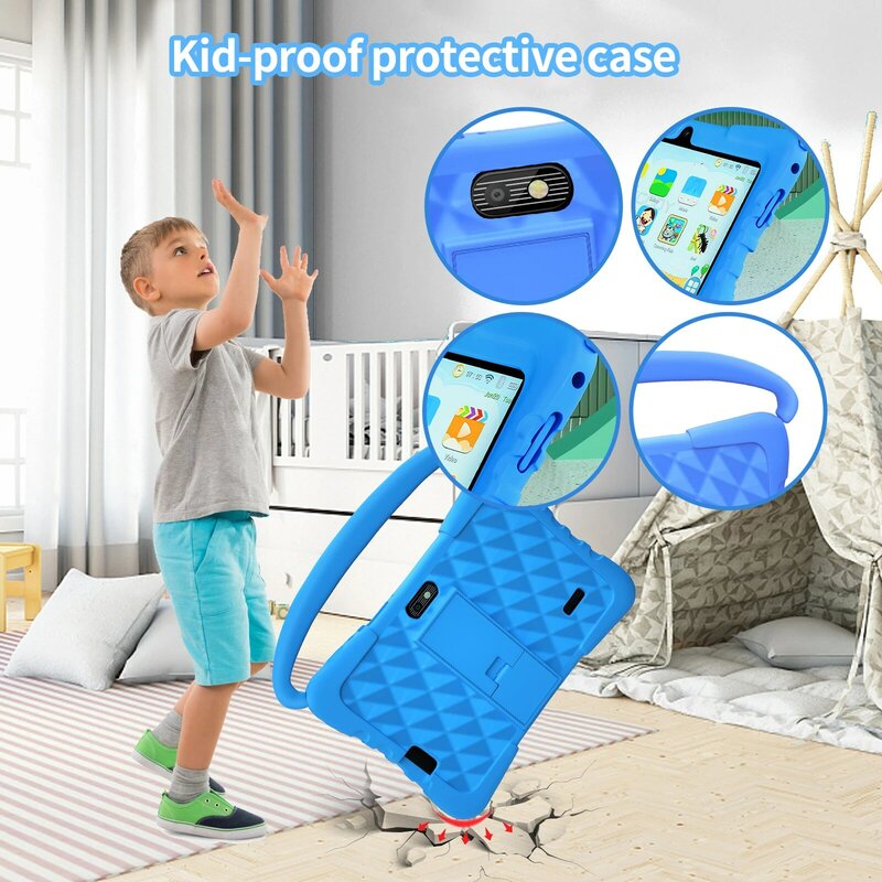 子供のための保護スリーブと強化フィルム付きのタブレット,Android 9.0,クアッドコア,4000mAh, 32GB, 7インチ