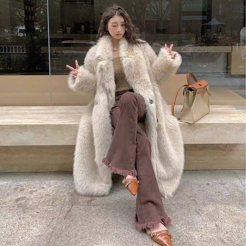 Winter Pelzmantel Frauen lange Topeka Fuchs Wolle übergroße Mao Mao Mantel weibliche einfarbige lose warme Mode Plüsch jacke neu