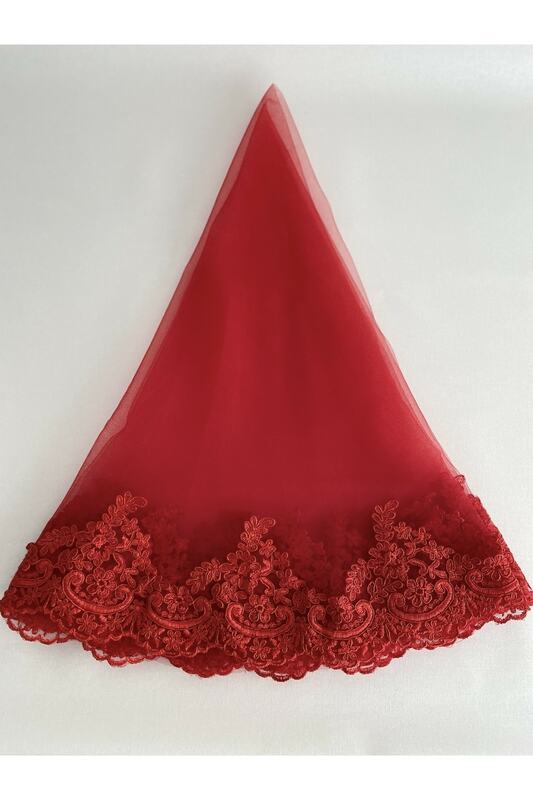 Полный комплект из красных перчаток с поясом и вуалью для невесты с рюшами