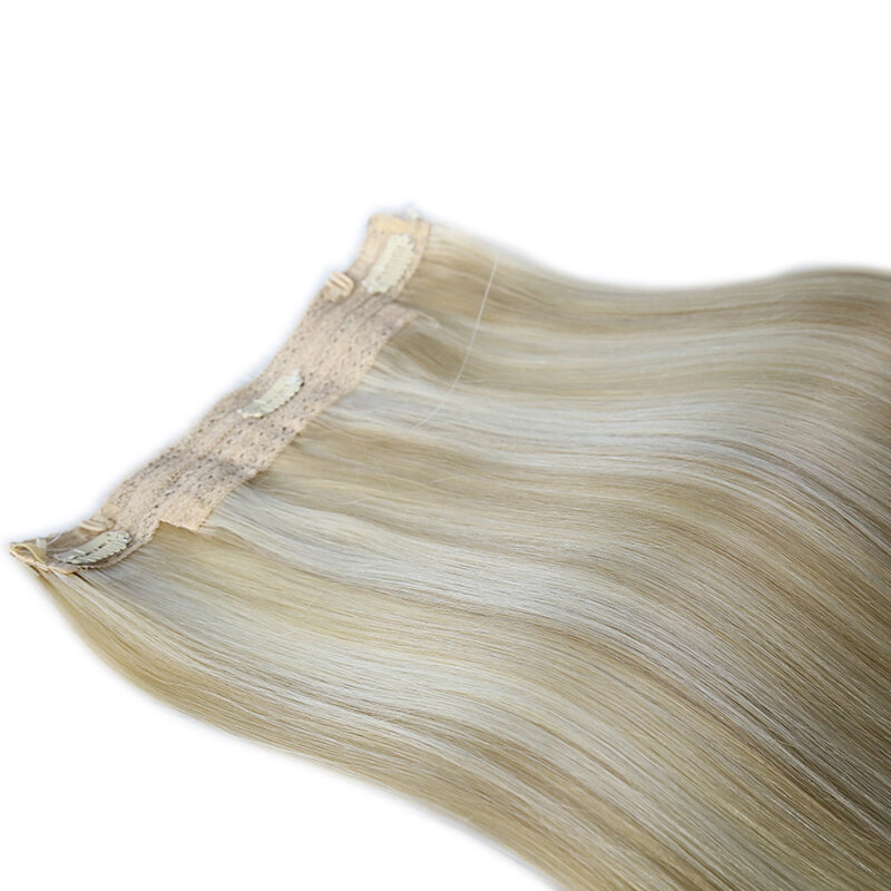 Clip in Fish Line Hair Extension Machine Made Blonde Hair Real Human Hair OnePiece Invisible Wire Natural Hair Weft Extensions