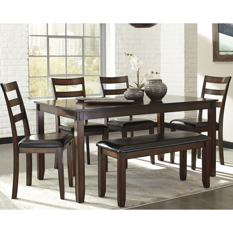 Lism 6-teiliges Ess-Set mit Tisch, 4 Stühlen und Bank, dunkelbraun