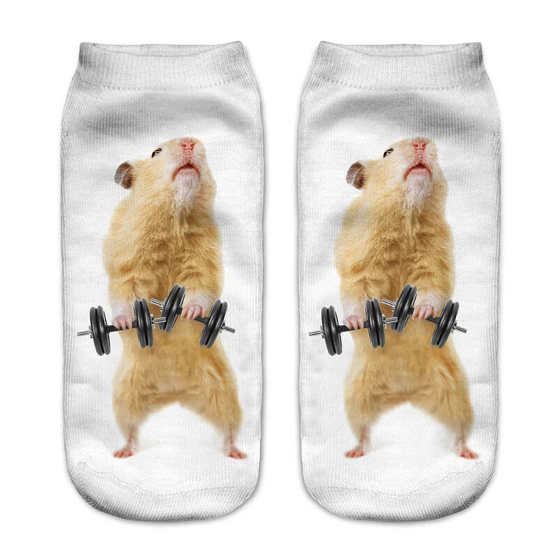 Meias femininas com impressão verão criativo kawaii engraçado 3d hamster animal padrão bonito algodão baixo curto tornozelo meias