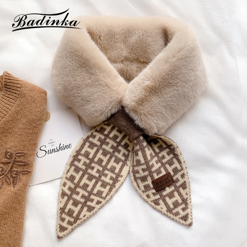 Bufanda de punto con diseño de letras para mujer, pañuelo grueso y cálido de piel sintética de conejo, a la moda, novedad de 2022