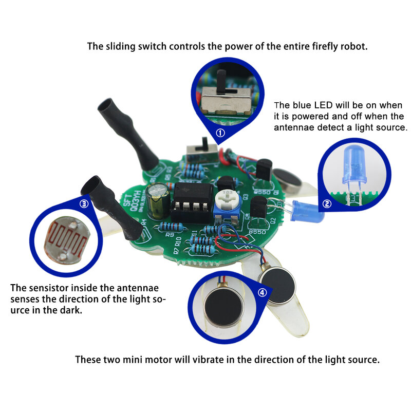 LED Breathing Light Photosensitive Sensor Mobile Robot Part Electronic Soldering DIY Electronics Kit Simulated Firefly Flashing